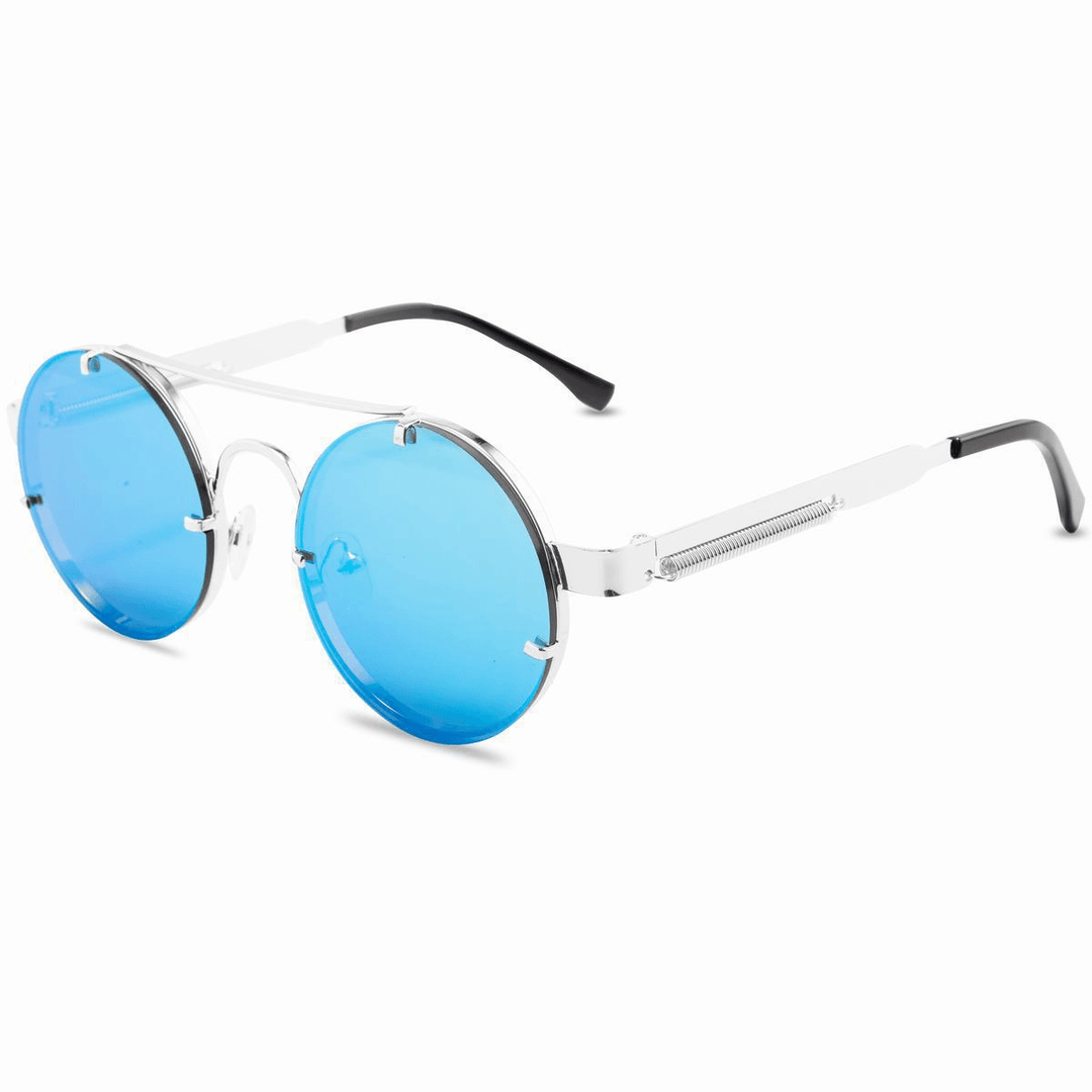 Punk Retro round Frame Sunglasses with Spring Temples - MRSLM