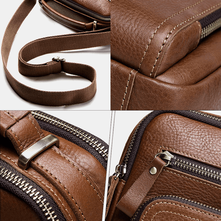 Men Genuine Leather Fashion Shoulder Bag Crossbody Bag Business Bag - MRSLM