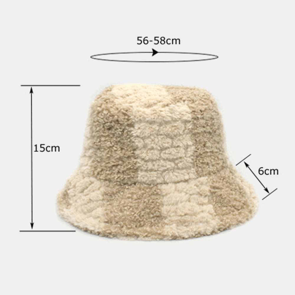 Unisex Lamb Hair Contrast Color Casual Warm Couple Hat Bucket Hat - MRSLM