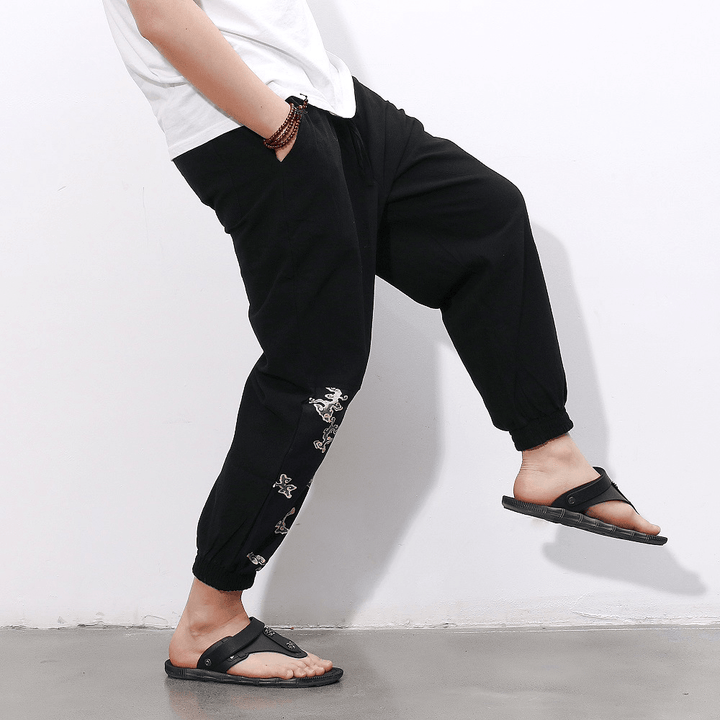 Chinese Style Cotton and Linen Nine Points Casual Pants Men - MRSLM