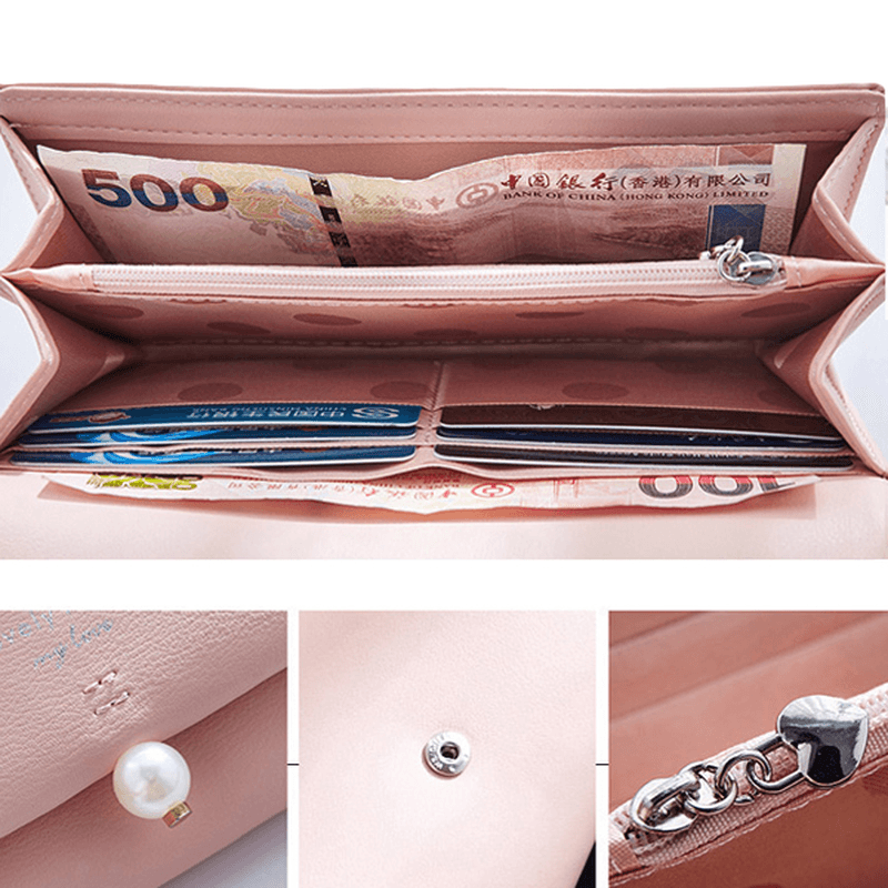 Women Pu Leather Casual Long Wallet Credit Car Holder - MRSLM