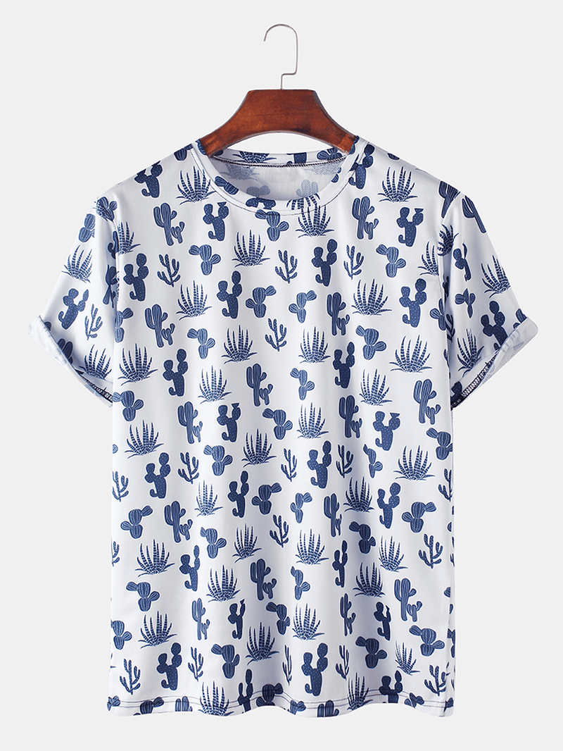 Designer Cactus Print Short Sleeve T-Shirts - MRSLM