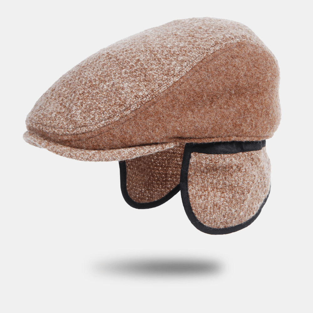 Men Woolen Ear Protection Earmuffs Windproof Berets Autumn Winter Thicken Warmth Hat - MRSLM