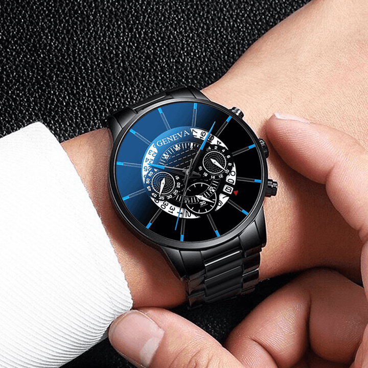 Decorated Pointer Business Style Men Watch Calendar Stainless Steel Band Quartz Watch - MRSLM