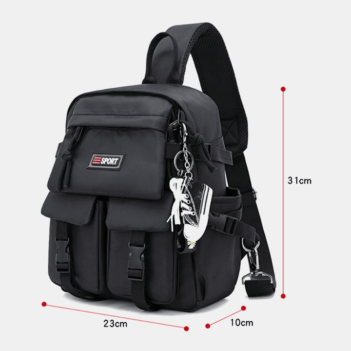 Men Muti-Pockets Waterproof Chest Bag Nylon Lightweight Comfortable Convertible Strap Crossbody Bag - MRSLM