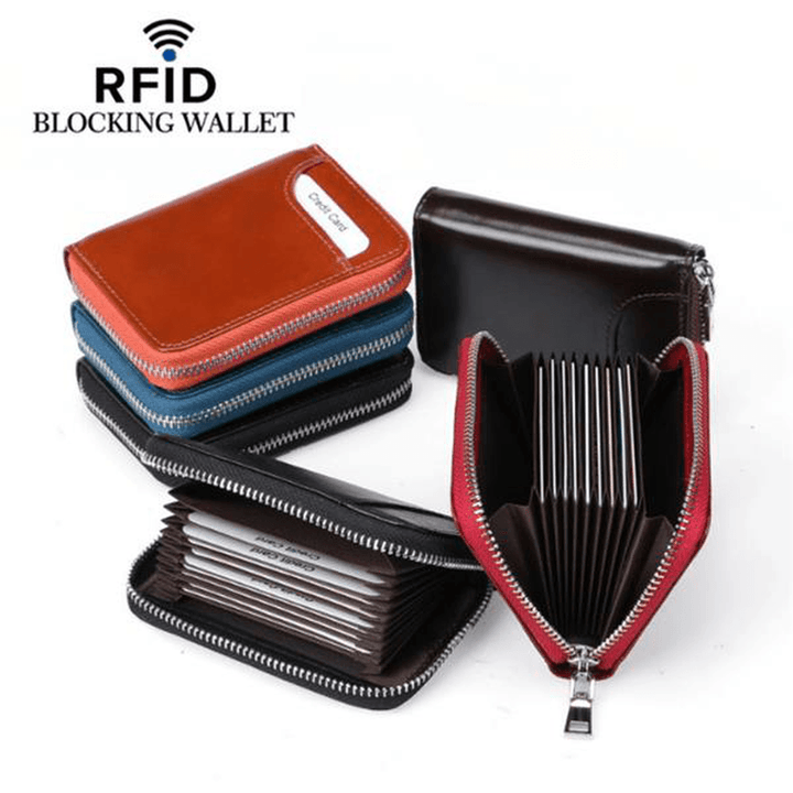 RFID Men and Women Genuine Leather 12 Card Slot Wallet Short Coin Purse - MRSLM