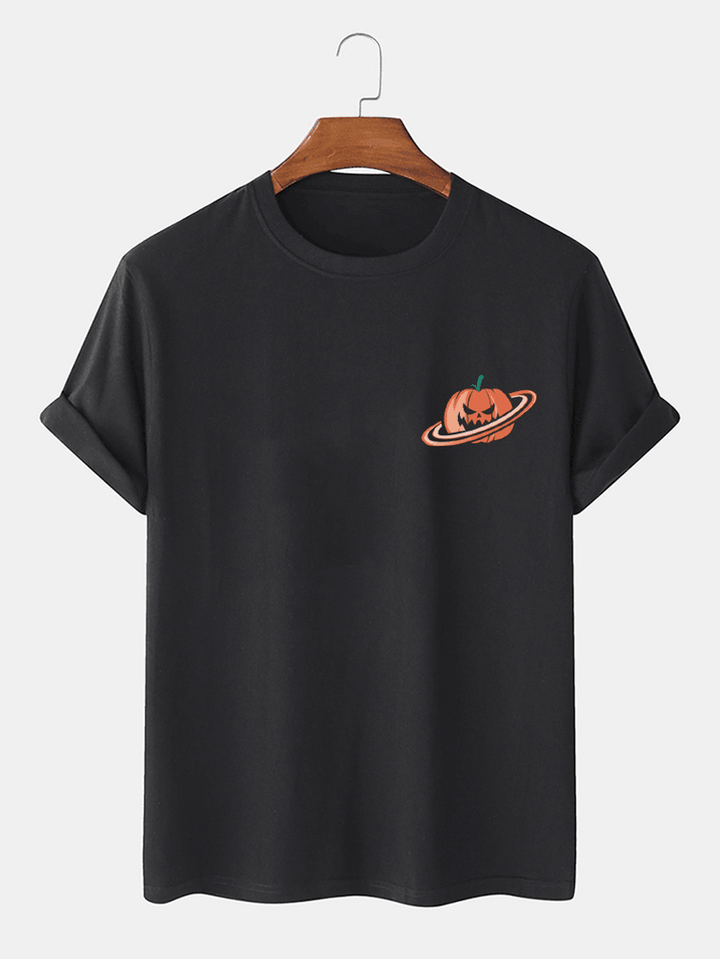 100% Cotton Mens Halloween Pumpkin Print Short Sleeve T-Shirts - MRSLM