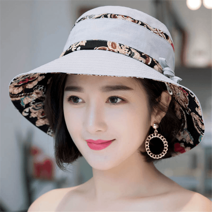 Women Summer Cotton Foldable Sunshade Bucket Hat - MRSLM