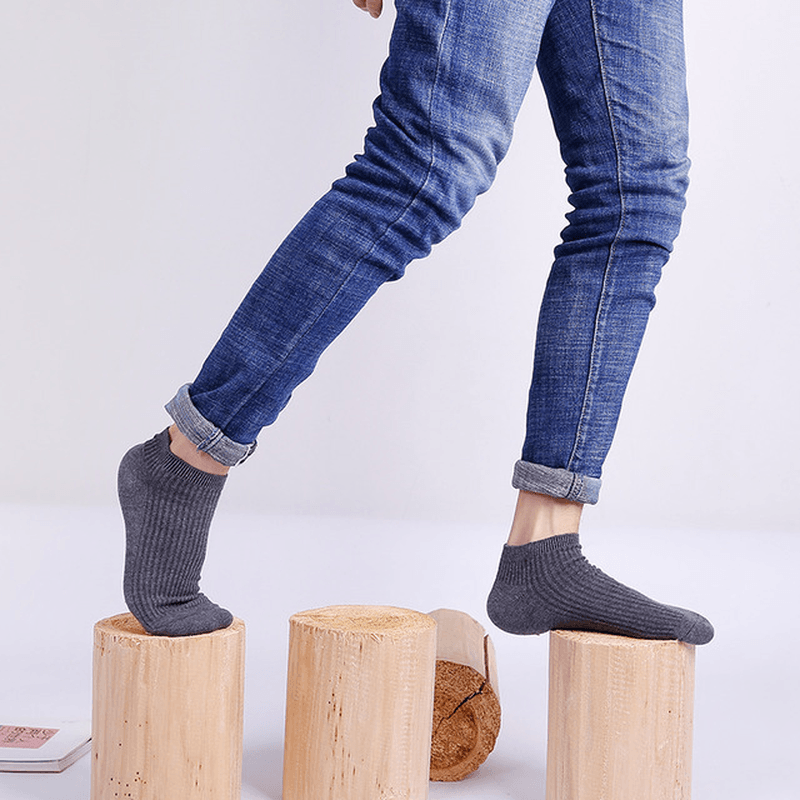 Men'S New Breathable Double Needle Boat Socks Men'S Socks Wild Solid Color Draw Socks Socks Cotton Sweat Socks - MRSLM