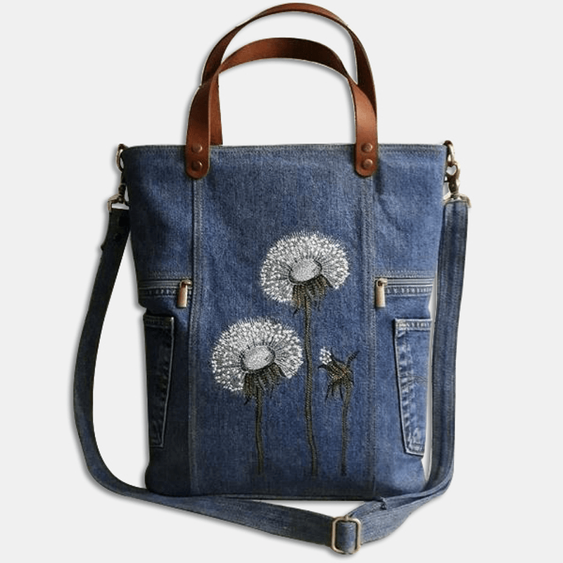 Women Flower Print Canvas Handbag Shoulder Bag Handbag - MRSLM