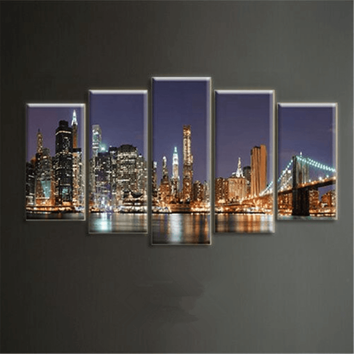 5Pcs Cityscape Night Canvas Art Print Paintings Picture Home Wall Decor - MRSLM