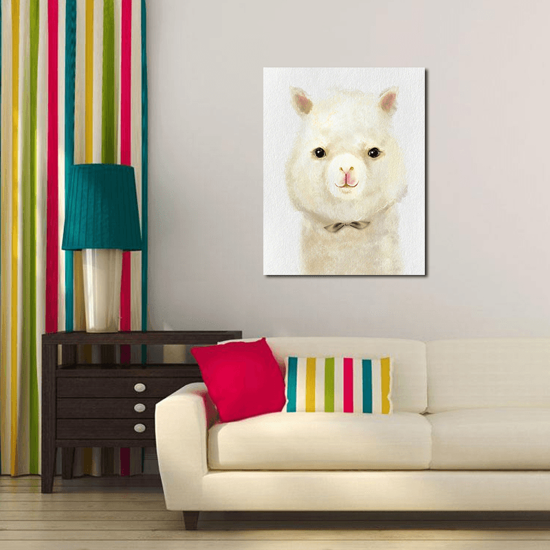 Miico Hand Painted Oil Paintings Cartoon Alpaca Paintings Wall Art for Home Decoration - MRSLM