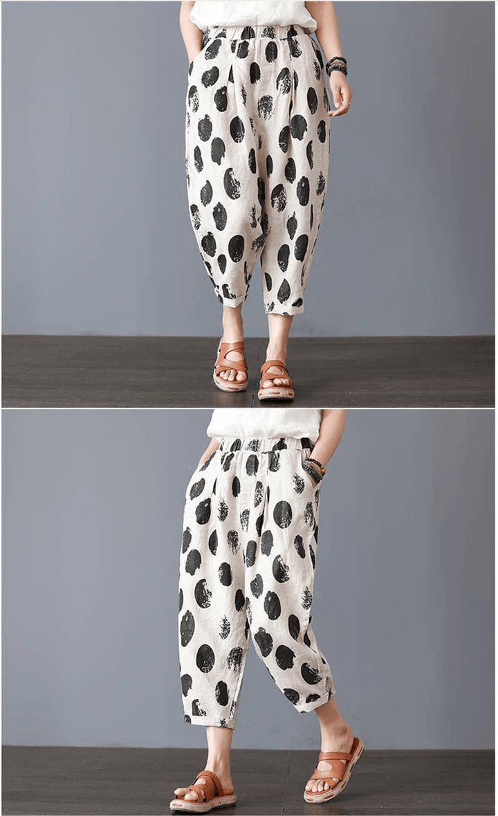 Art Harem Pants Are Thin, All-Match Female Printing Nine Points Cotton and Linen - MRSLM