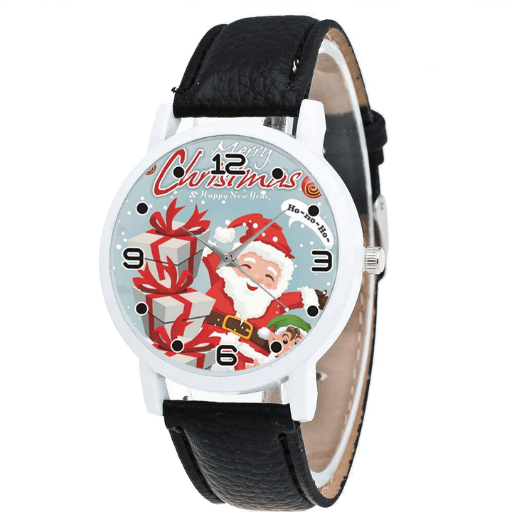 Fashion Christmas Santa Claus with Gift Pattern Cute Watch Leather Strap Men Women Quartxz Watch - MRSLM