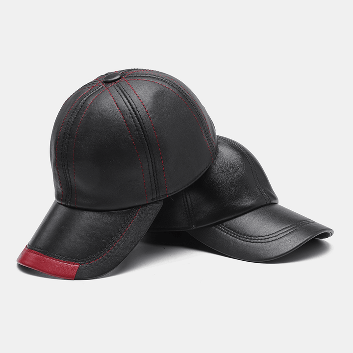 Men Genuine Leather Casual Sunvisor Sport Baseball Hat - MRSLM