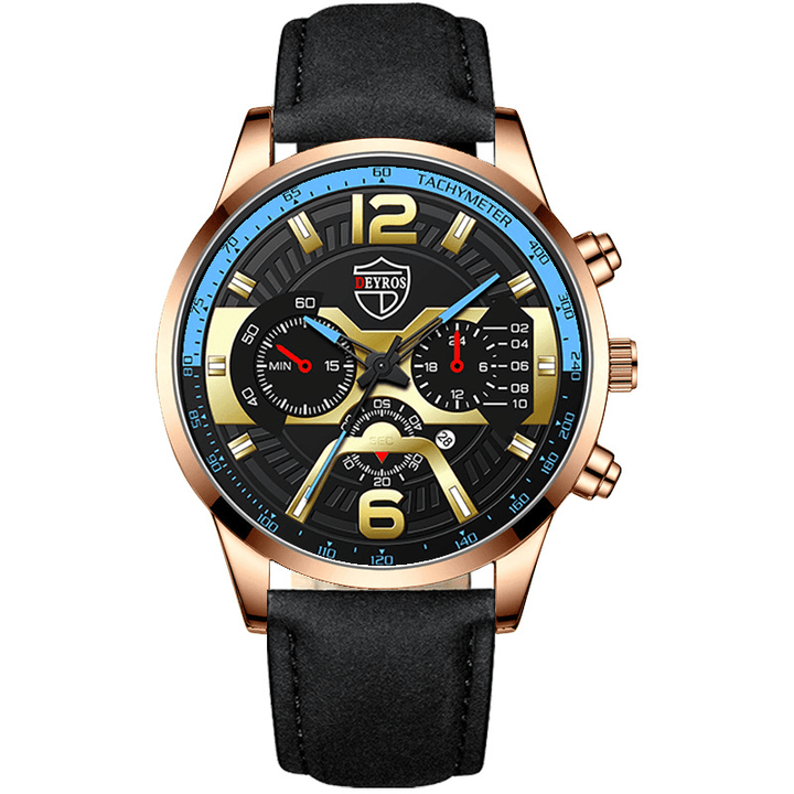 DEYROS DS1510 Business Casual with Calendar Dial PU Leather Strap Men Quartz Watch Wristwatch - MRSLM