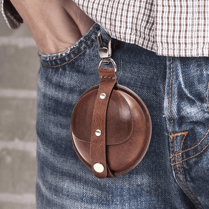 Men Retro Genuine Leather Coins Bag Bluetooth Headset - MRSLM