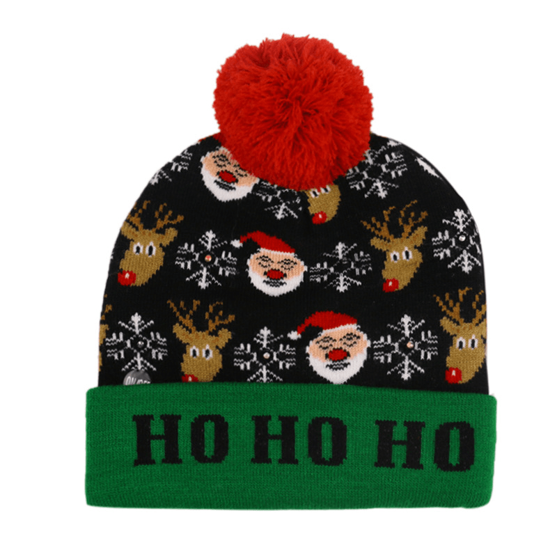 Christmas Snowman Elk Christmas Tree Cuffed Ball Knit Hat - MRSLM