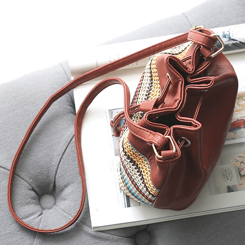 Fashion Bohemian Striped Bucket Bag Messenger Shoulder Bag - MRSLM