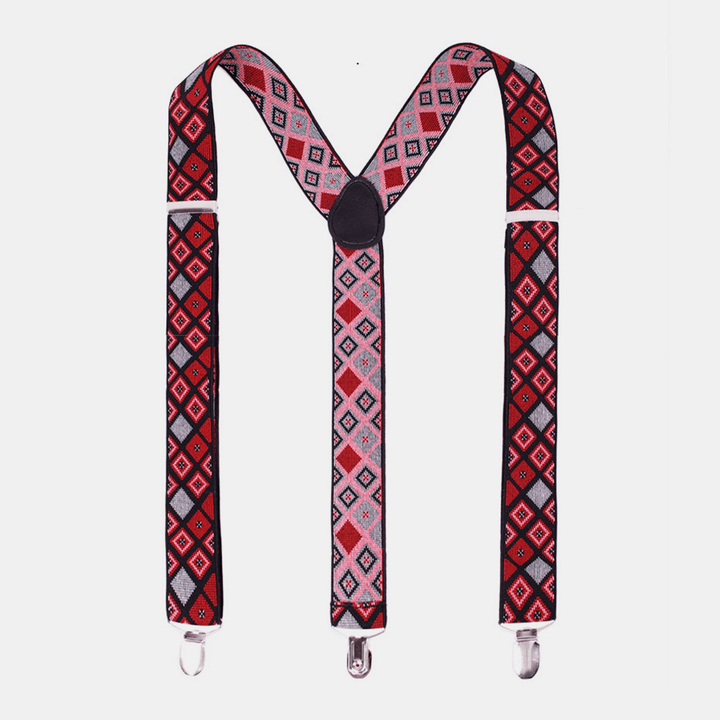 Men Geometry Pattern 3 Clip 100Cm Adjustable High Elastic Shoulder Sling Trouser Strap Suspenders Braces Belt - MRSLM