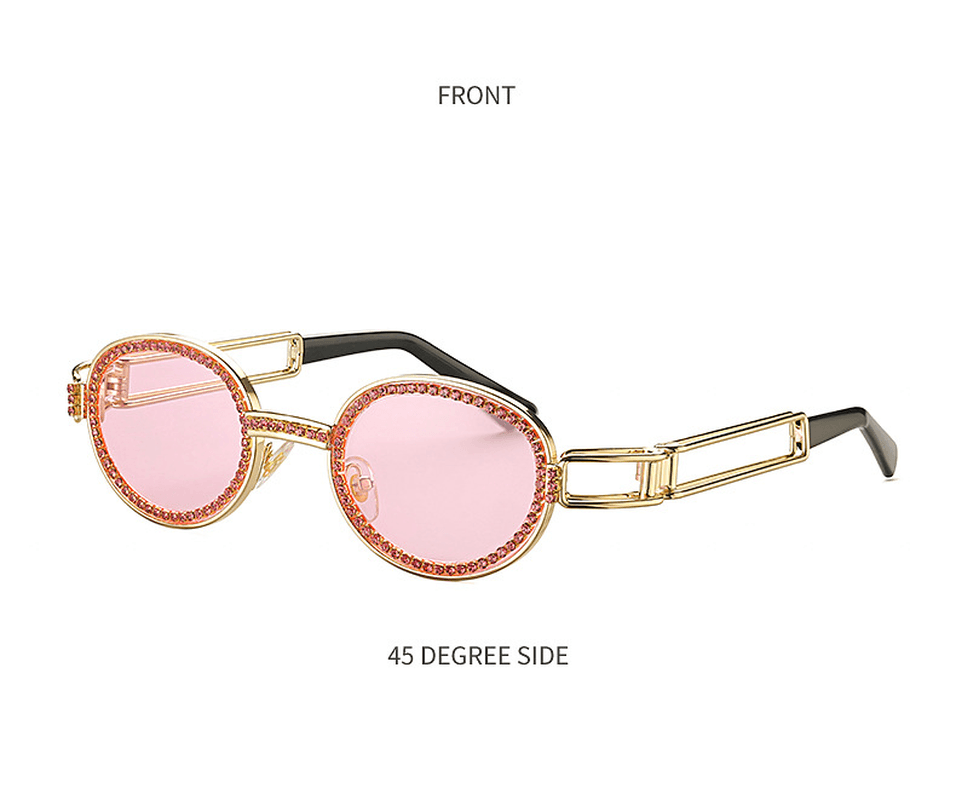 Diamond-Studded Sunglasses Women Fashion Steampunk round Frame - MRSLM