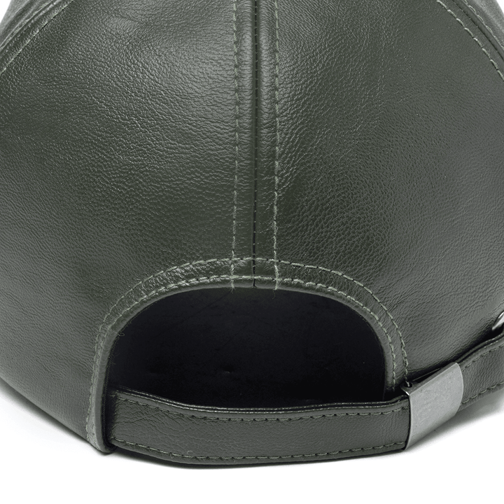 Collrown Men Faux Leather Casual Retro Letter Pattern Leather Sunshade Baseball Hat - MRSLM