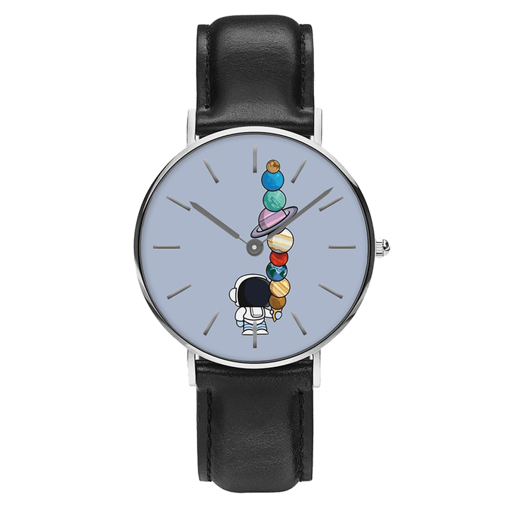 Casual Style Men Watch Cartoon Astronaut Star Ice-Cream Print PU Leather Strap Clock Quartz Watches - MRSLM