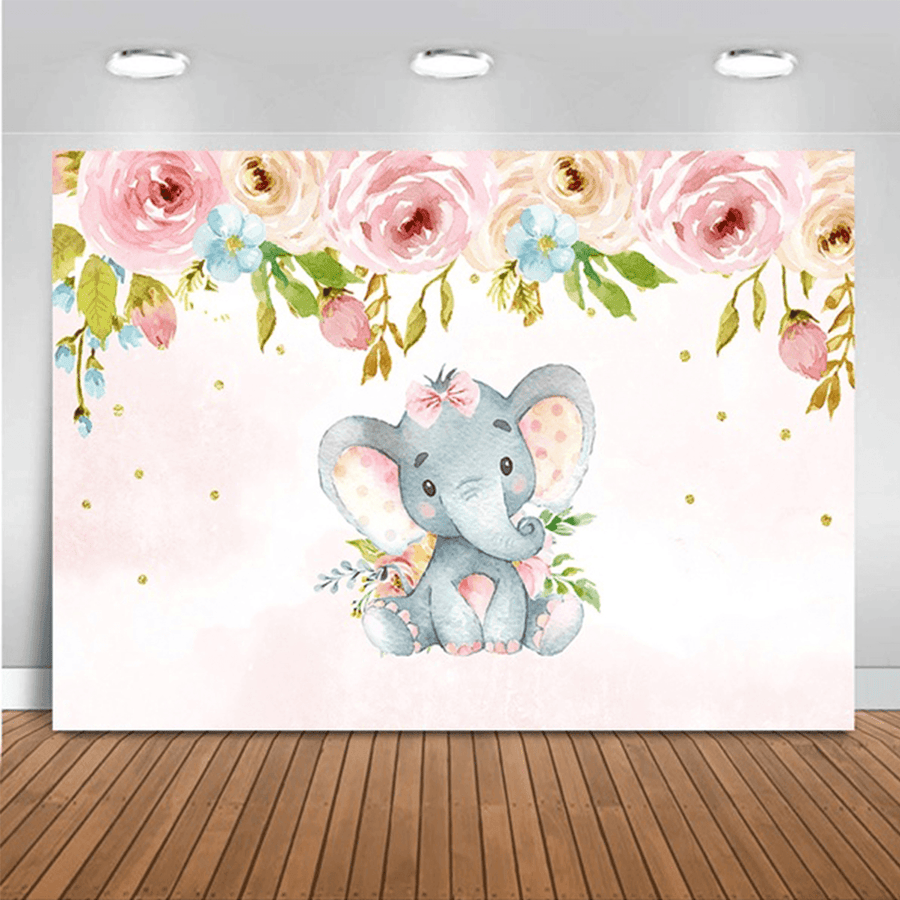 2 Types Cute Elephant Shower Backdrop Birthday Party Baby Photography Background Cloth Studio Props - MRSLM