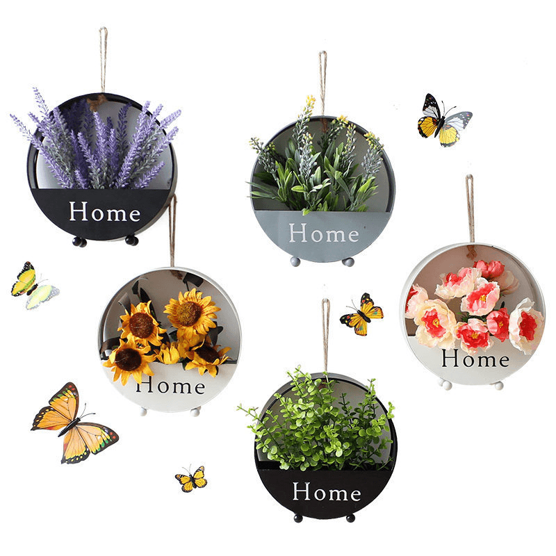 Creative round Wrought Iron Wall-Mounted Flower Basket Decoration Flower Stand - MRSLM