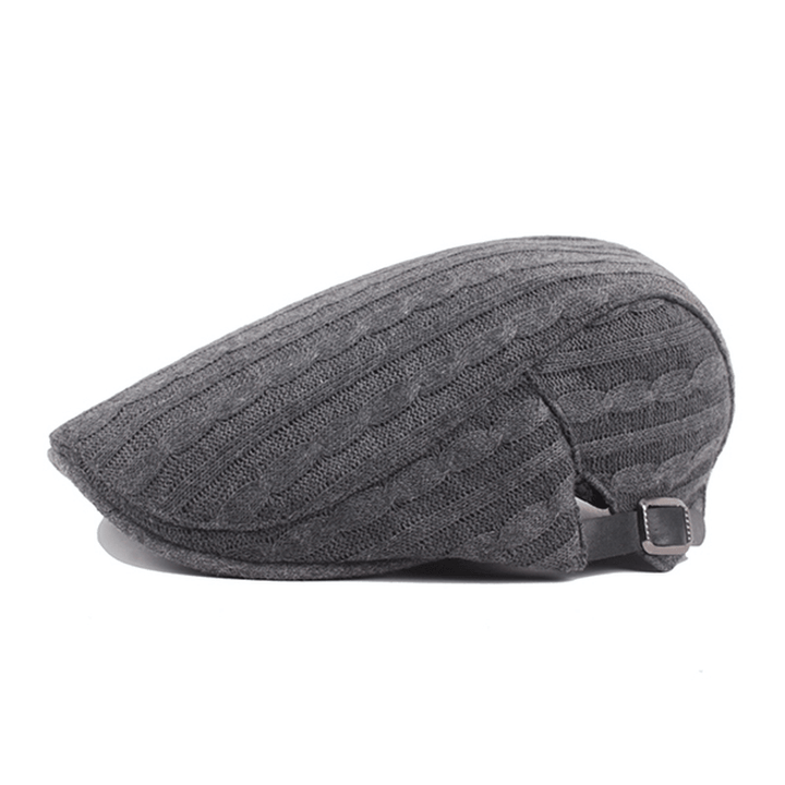 Mens Cotton Knitted Warm Beret Cap Buckle Adjustable Golf Sport Cabbie Forward Hat - MRSLM