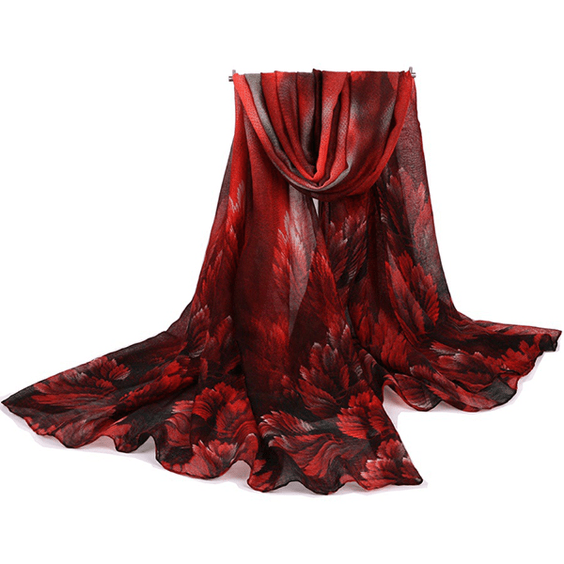 180CM Women Voile Coral Flower Printing Scarf Casual Oversize Warm Soft Scarves Shawls - MRSLM