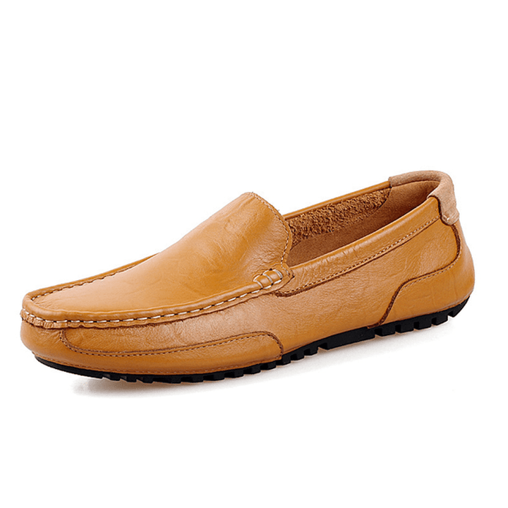 Men Leather Casual Driving Slip on Outdoor Flat Soft Comfortable Loafers Shoes - MRSLM