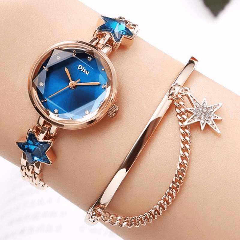 Fashion Luxury Elegant Crystal Lucky Star Pattern Ladies Bracelet Wristwatches Quartz Watch - MRSLM