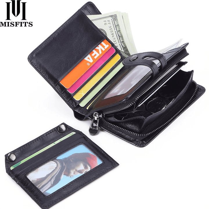 Men Genuine Leather Fashion Design Retro Style Zipper Wallet - MRSLM