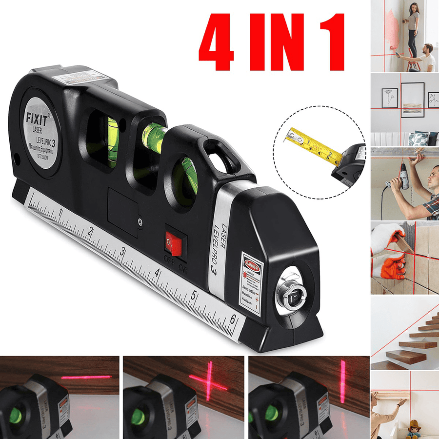 4 in 1 Multipurpose Laser Level Vertical Measuring Tape Aligner Metric Rulers - MRSLM