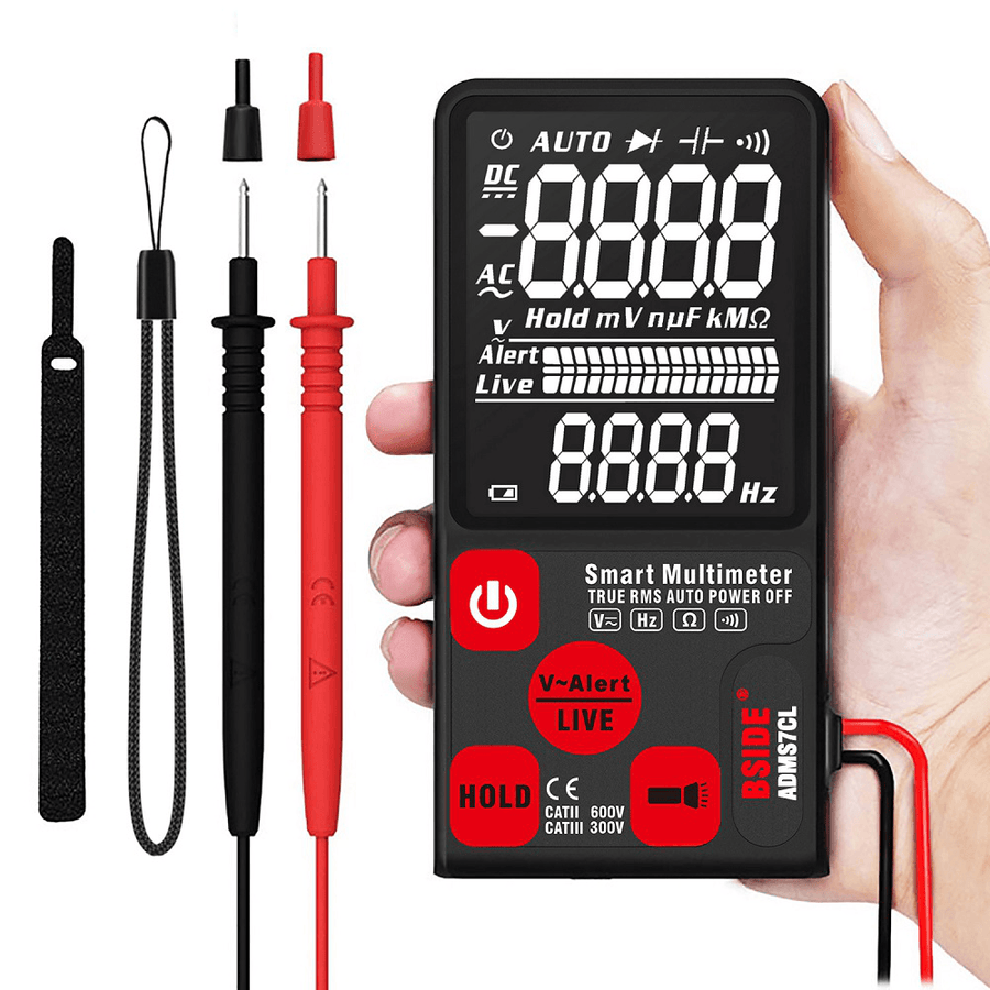 BSIDE ADMS7CL Ultra-Portable Digital Multimeter Large 3.5'' ENTB LCD 3-Line Display Voltmeter with Voltage NCV Resistance Ohm Hz Test - MRSLM