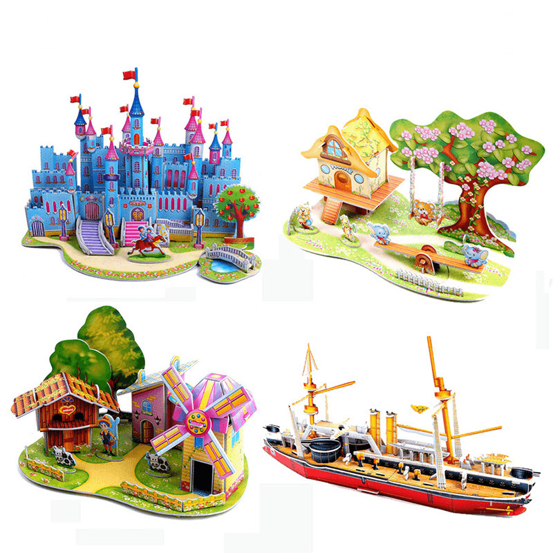 Children'S 3D Three Dimensional Puzzle Paper Educational Toys Diy Building Hut - MRSLM