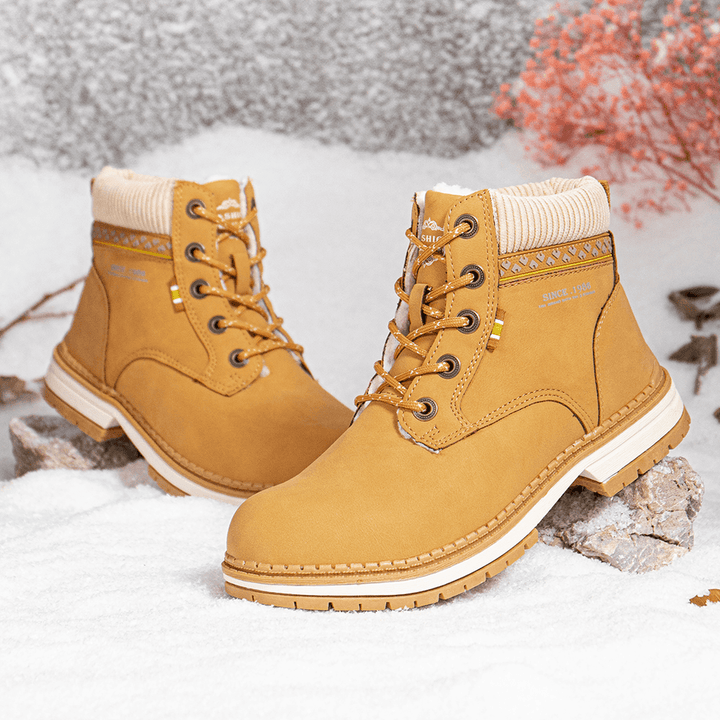 Women Outdoor Warm Lining Lace up Winter Snow Short Boots - MRSLM