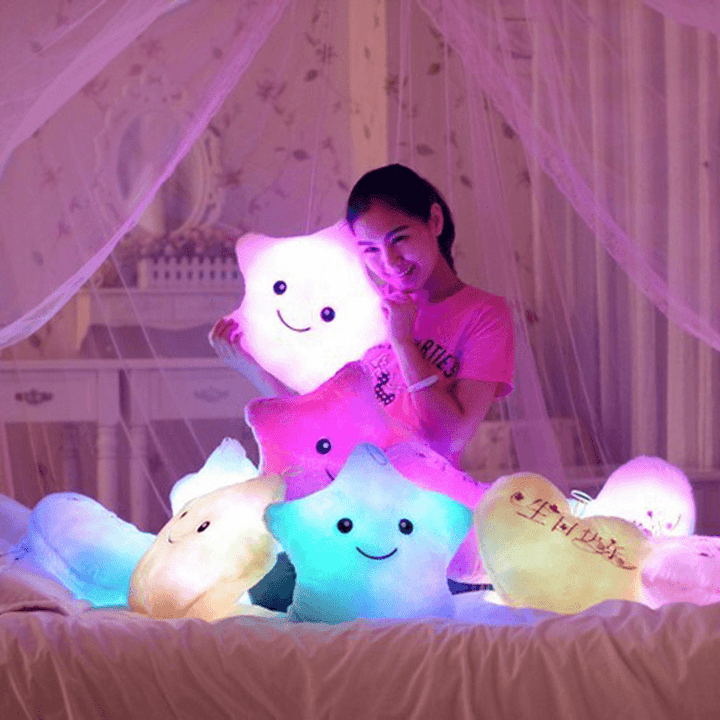 Smile Star LED Flash Light Stuffed Cushion Soft Cotton Plush Throw Pillow Decor Children Valentines Gift Toy - MRSLM