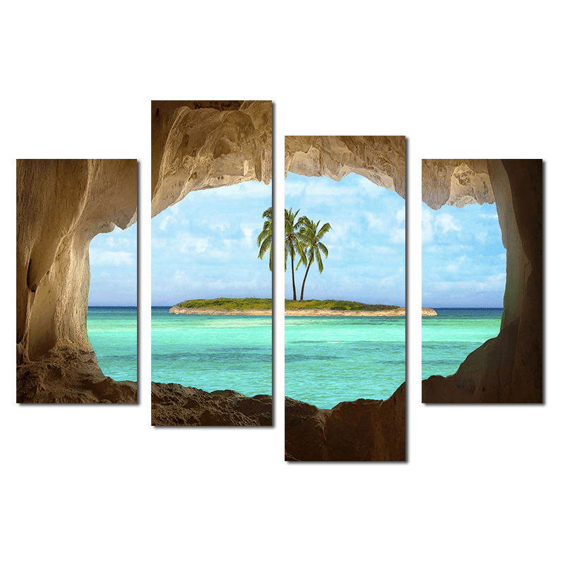 Miico Hand Painted Four Combination Decorative Paintings Isolated Island Wall Art for Home Decoration - MRSLM