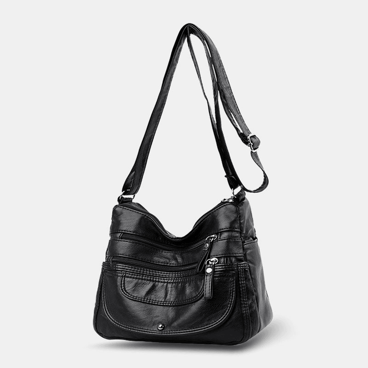 Women PU Leather Large Capacity Multi-Pocket Casual Crossbody Bags Shoulder Bag - MRSLM