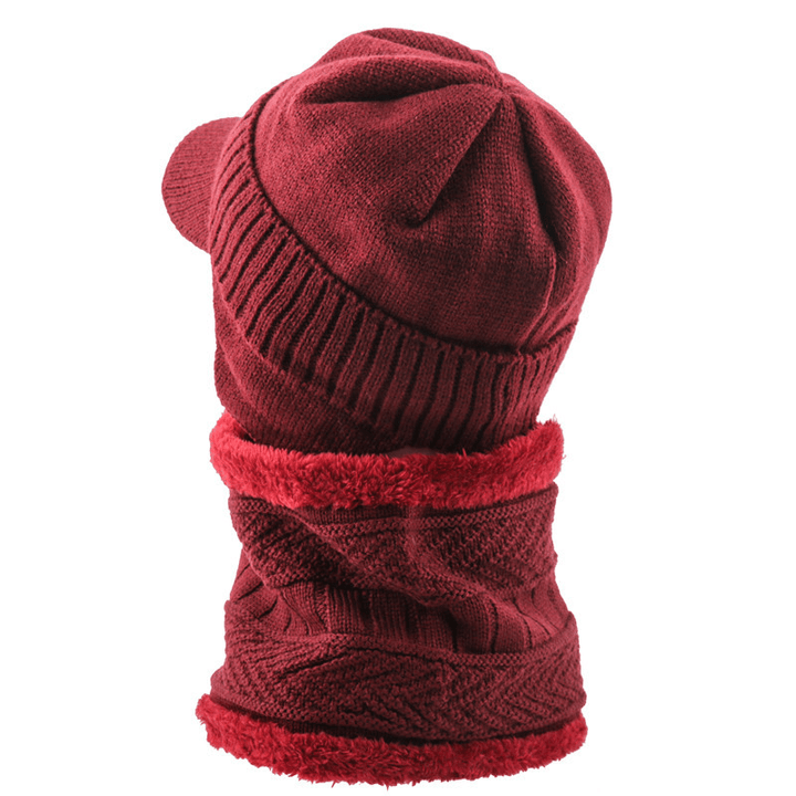 Men'S Velvet Hat with Eaves Autumn and Winter Pullover Cap Bib Set Ear Protection Warm Woolen Cap - MRSLM