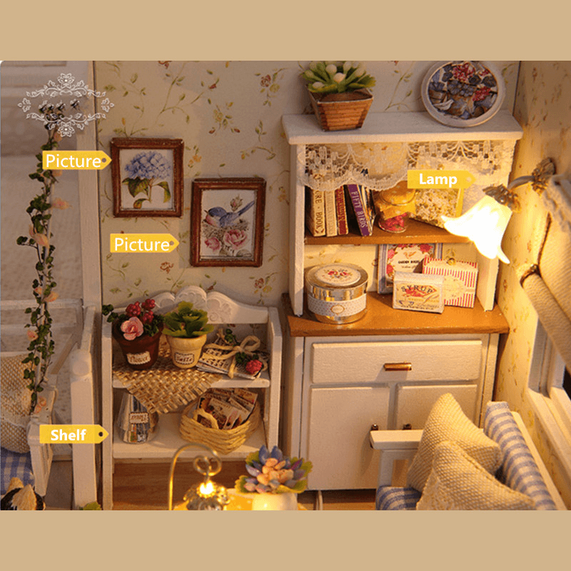 Cuteroom 1/24 Dollhouse Miniature DIY Kit with LED Light Cover Wood Toy Doll House Room Kitten Diary H-013 - MRSLM