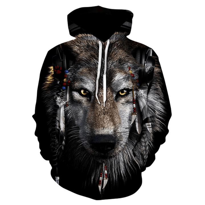 Wolf Head Print Men'S Hoodie Sweater Digital - MRSLM