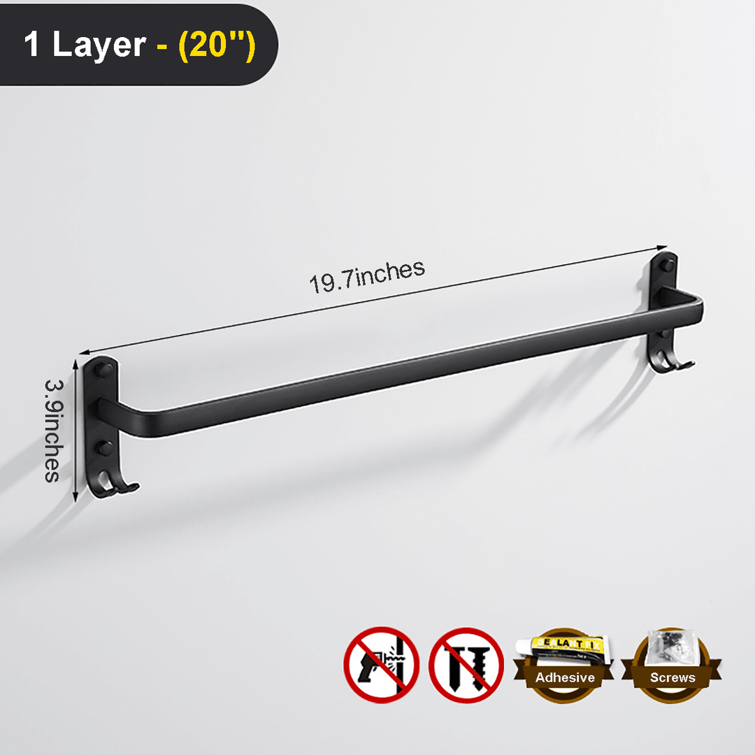 Towel Hanger Wall Mounted 30-50 CM Towel Rack Bathroom Aluminum Black Towel Bar - MRSLM