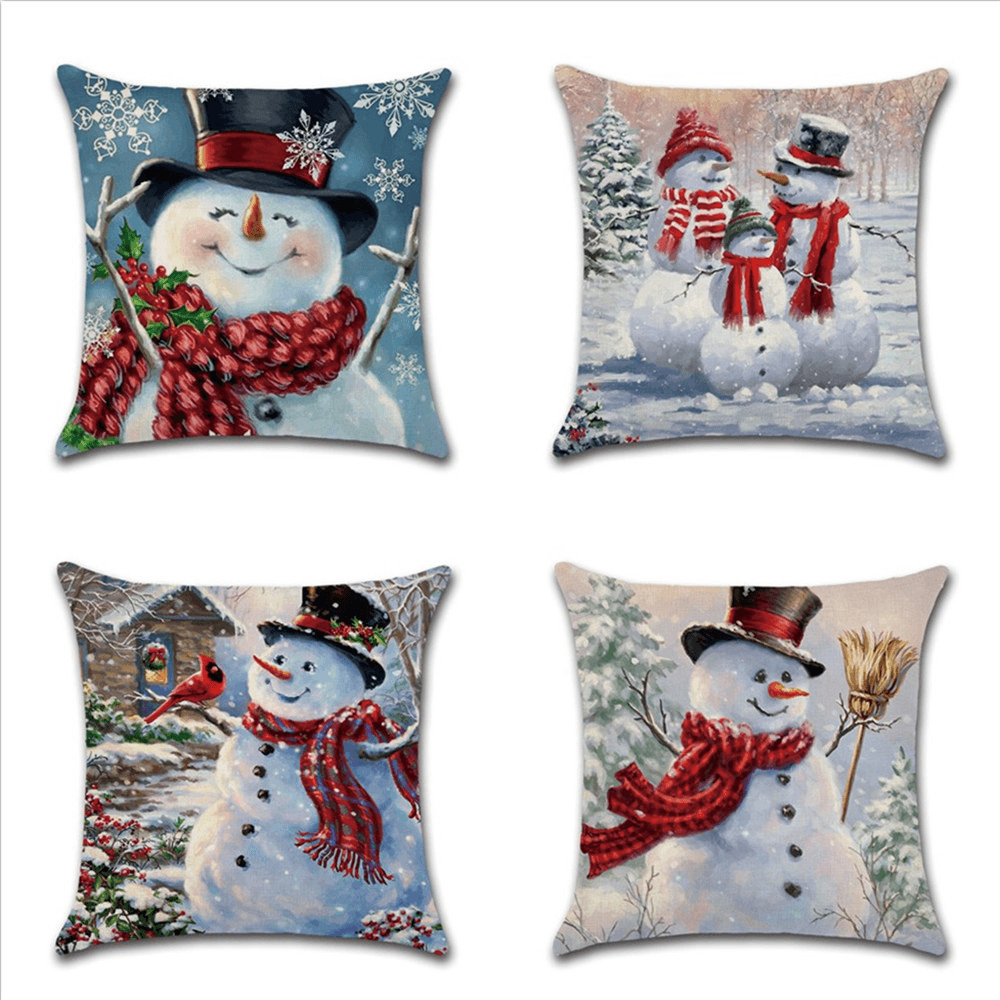 Christmas Snowman Printing Cotton Linen Cushion Cover Home Decorative Pillow Case - MRSLM