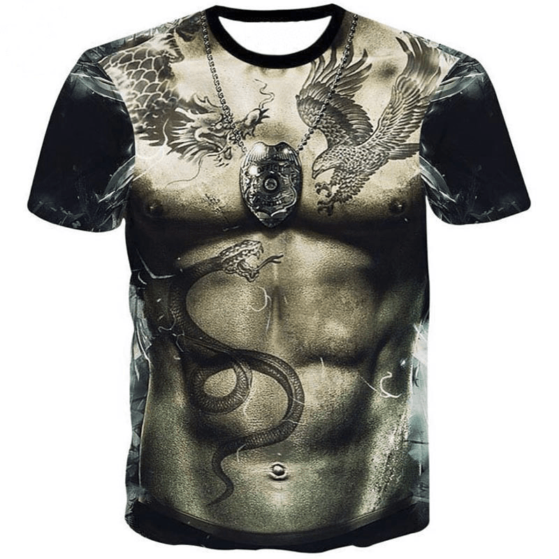 Fashion Dragon Snake Tattoo Short Sleeve T-Shirt Short Sleeve - MRSLM