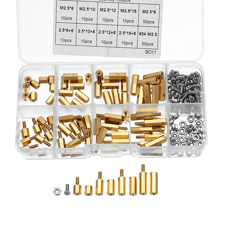 Suleve™ M2.5BH1 180Pcs M2.5 Brass Male-Female Hex Column Standoff Support Spacer Pillar Cross Screw Nut Assortment for PCB Board - MRSLM