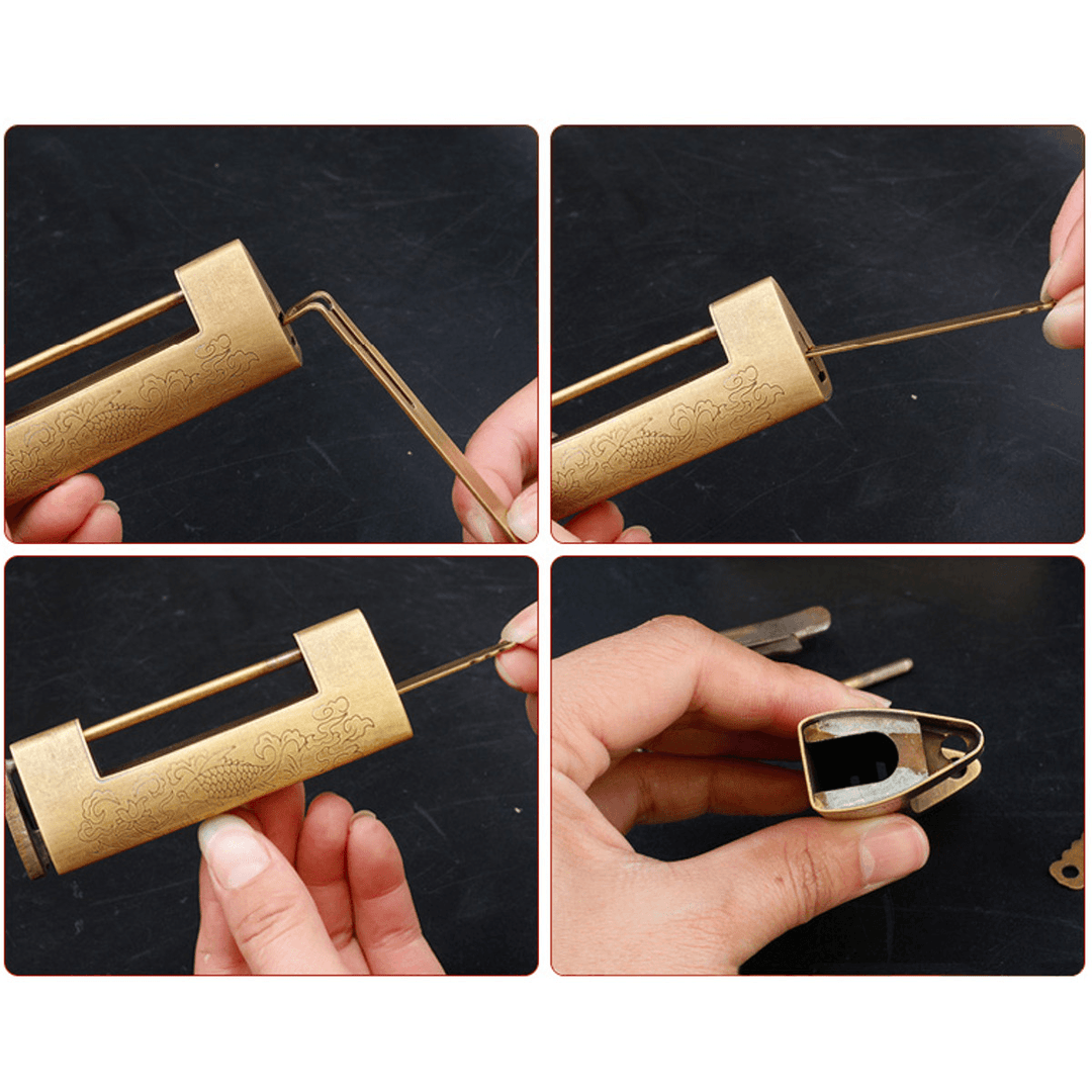 Vintage Old Retro Chinese Style Small Copper Padlock with Keys Padlock for Box - MRSLM