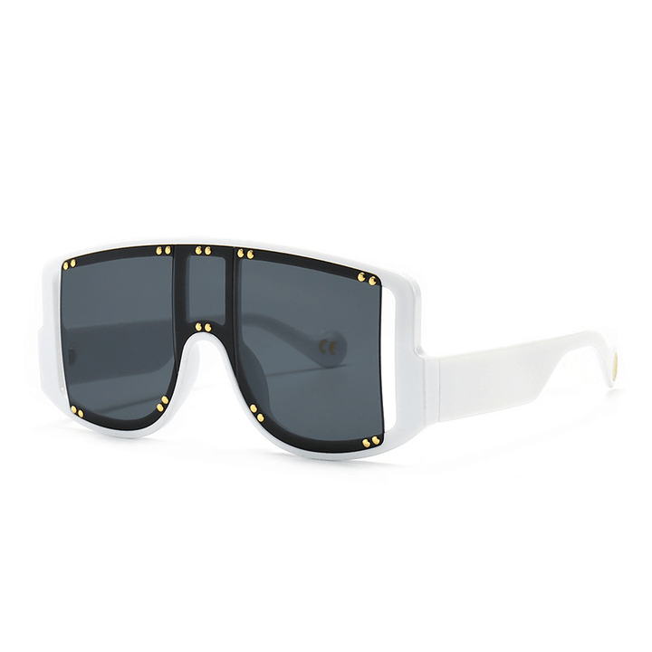 Large-Frame Mask-Shaped Wide-Leg Rivet Inlaid Sunglasses - MRSLM